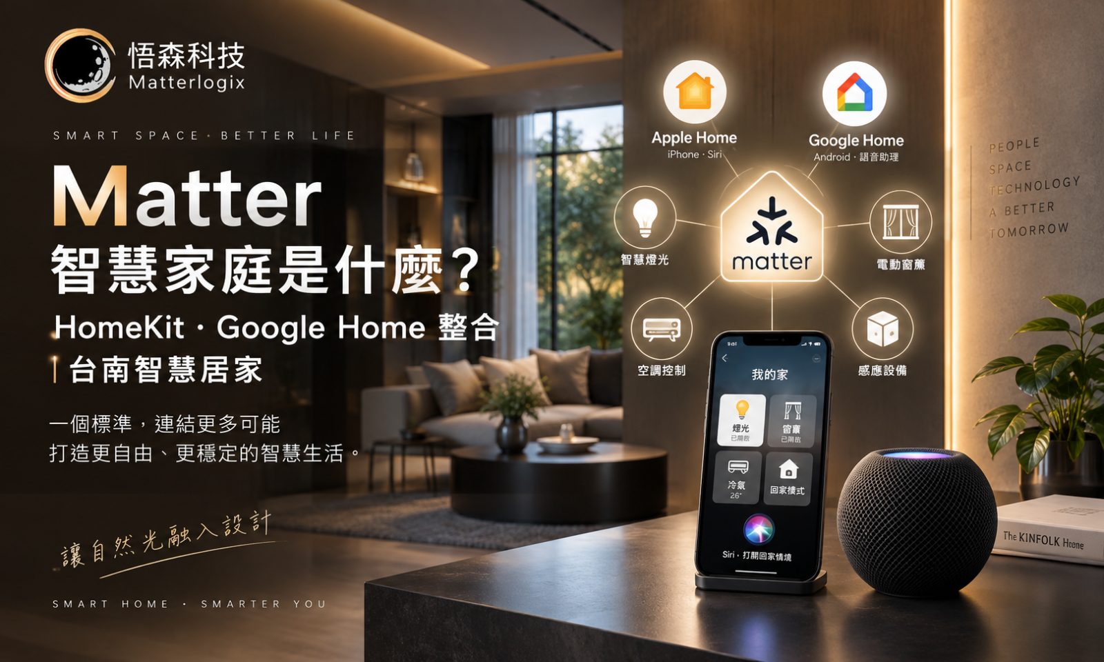 Matter 智慧家庭與 Apple HomeKit、Google Home 整合示意｜悟森科技 Matterlogix